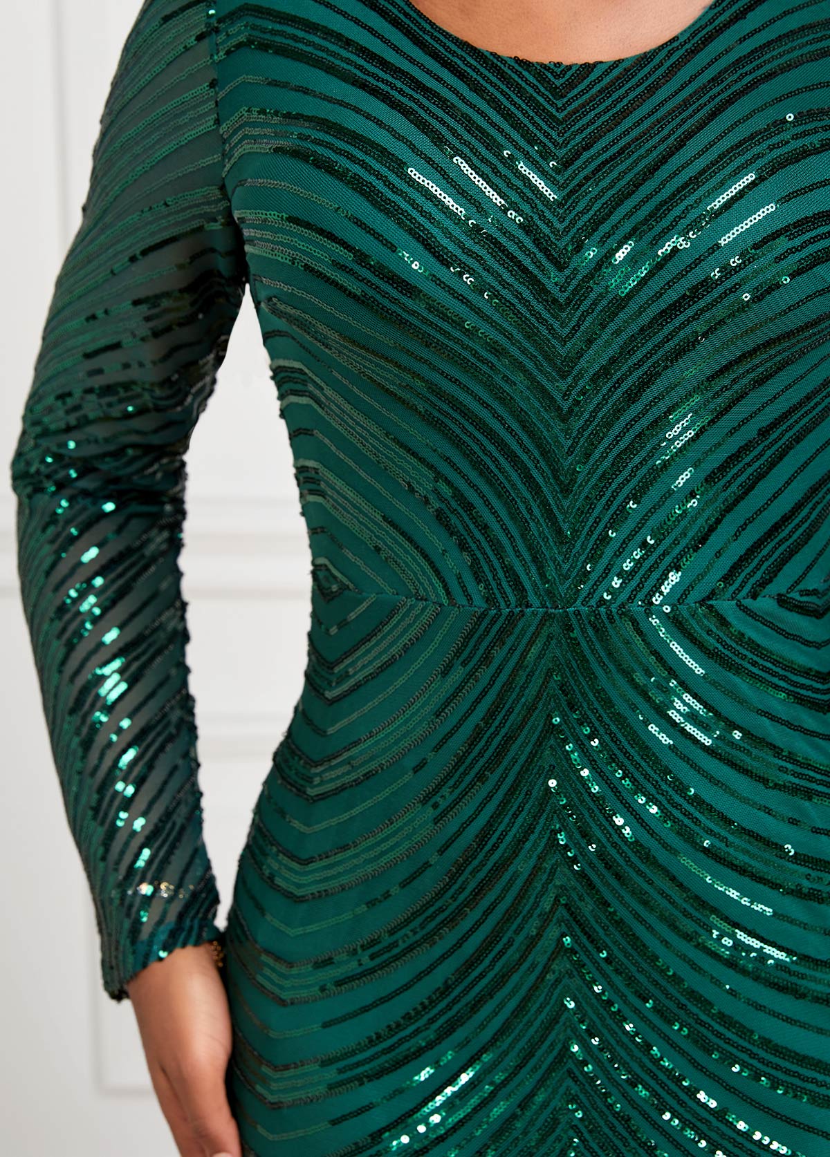 Sequin Round Neck Blackish Green Maxi Bodycon Dress