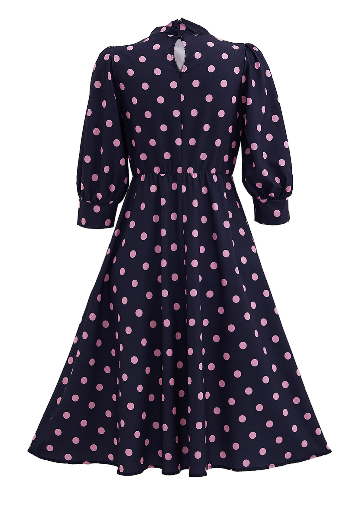 Polka Dot Cut Out Black Stand Collar Dress