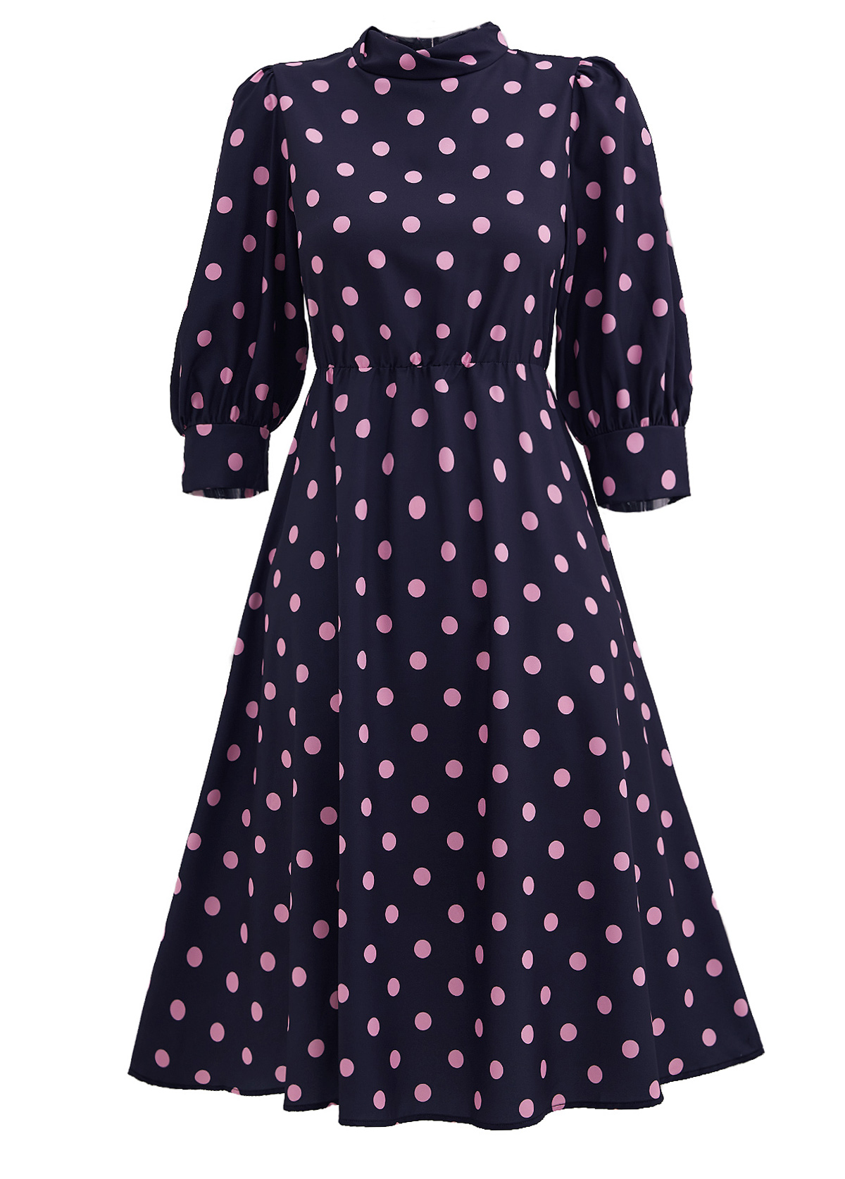Polka Dot Cut Out Black Stand Collar Dress