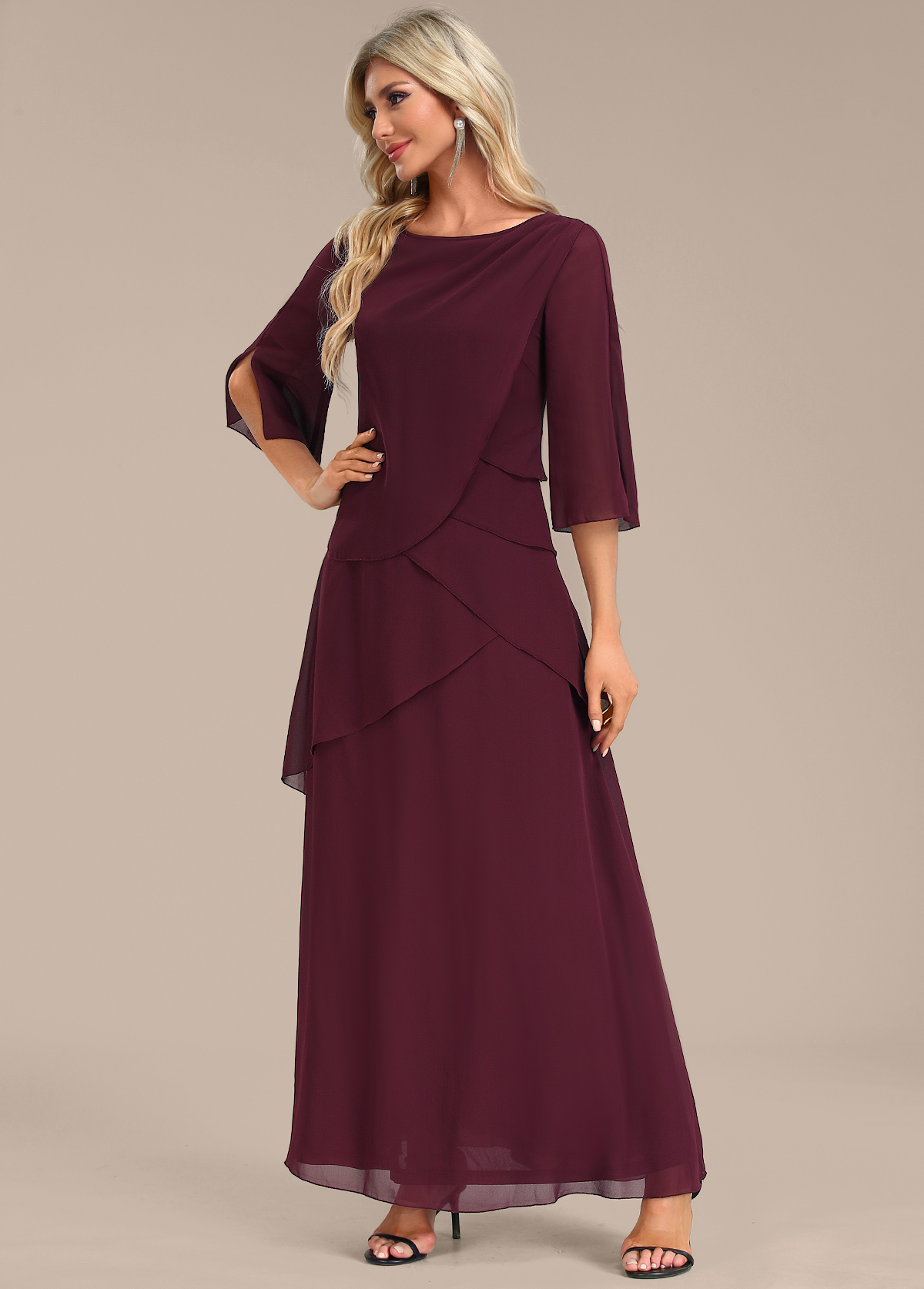 Wine Red A Line Breathable Maxi Dress