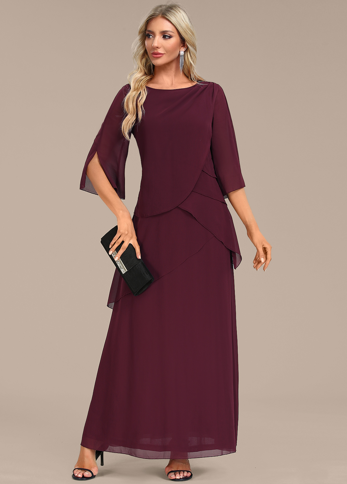Wine Red A Line Breathable Maxi Dress