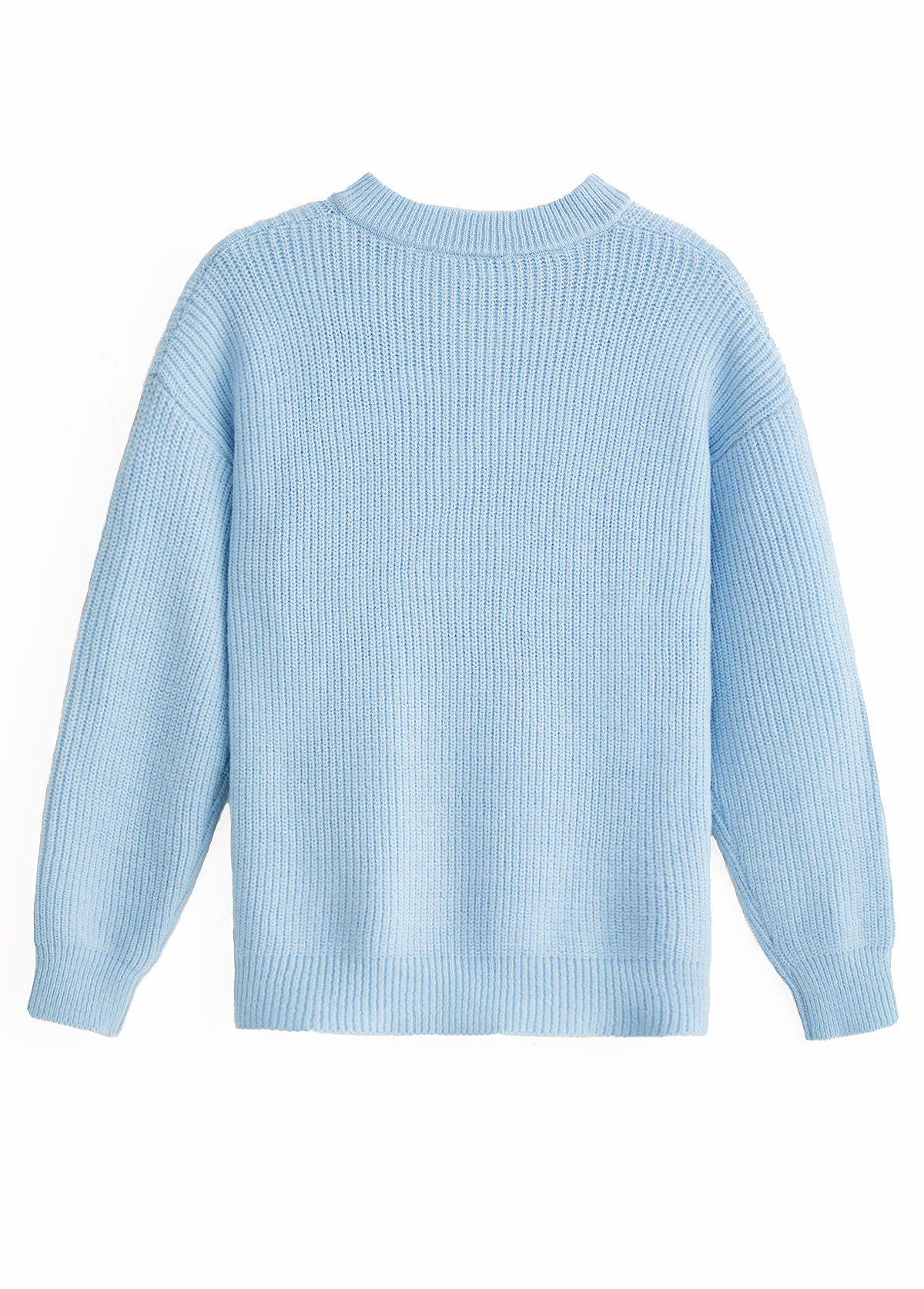 Long Sleeve Button Light Blue Split Neck Sweater