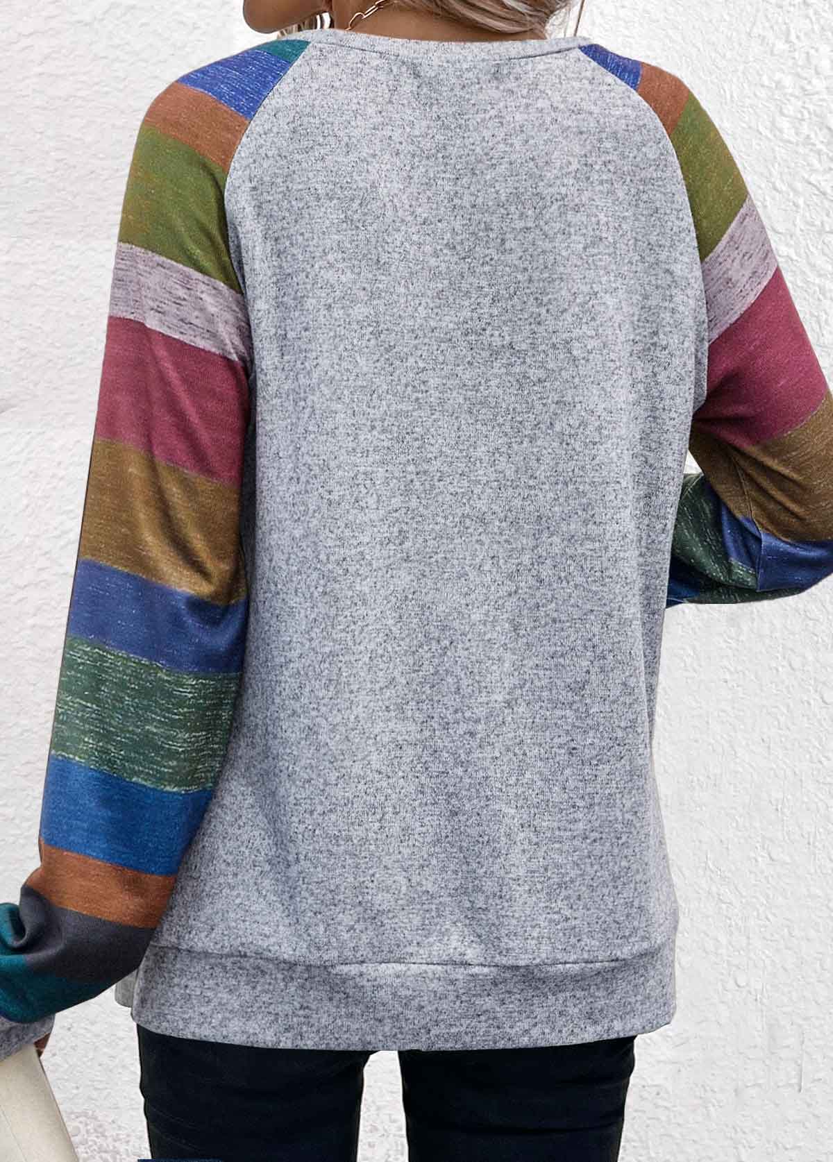 Striped Button Light Grey Marl T Shirt