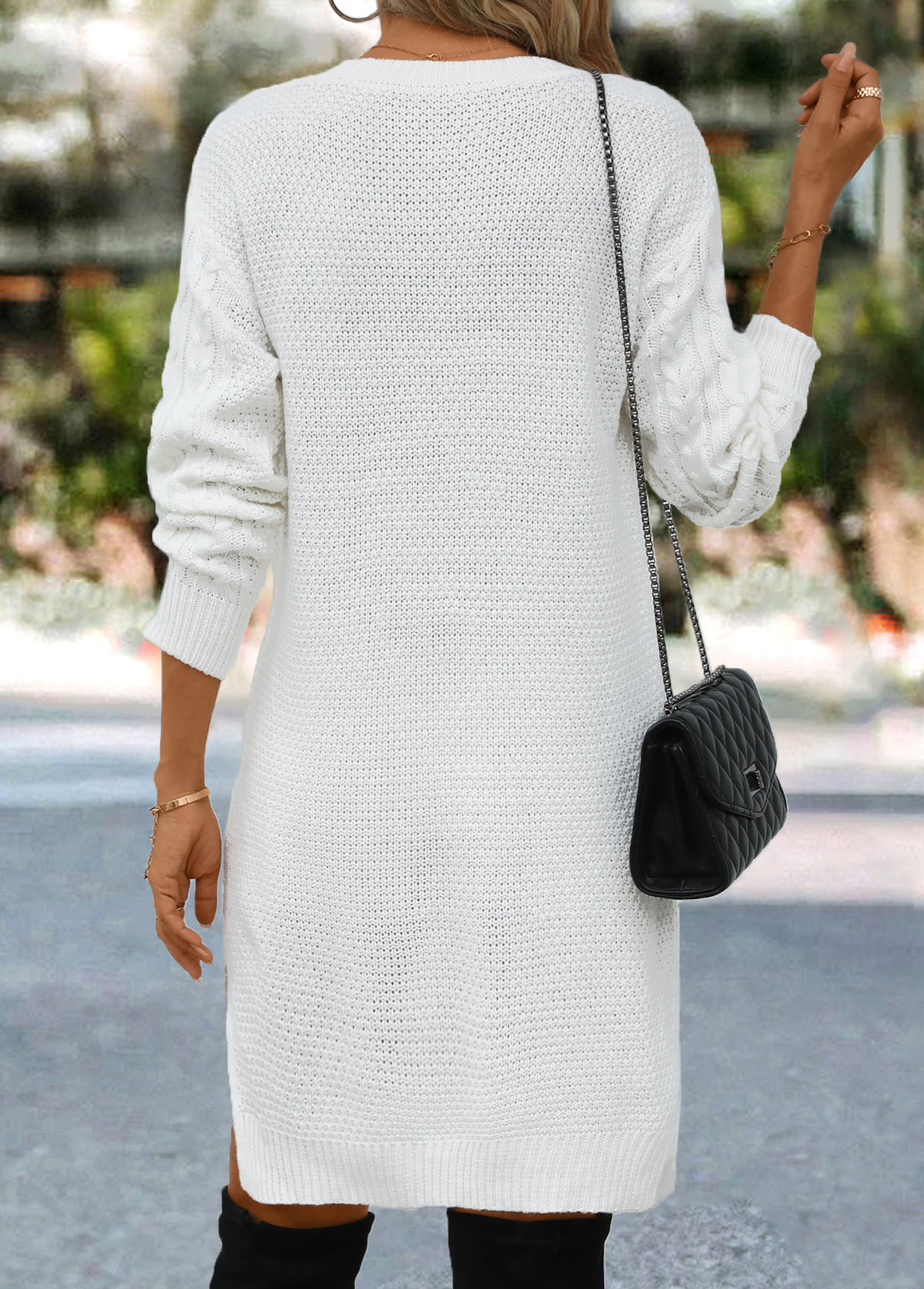 White Short Long Sleeve Split Shift Dress