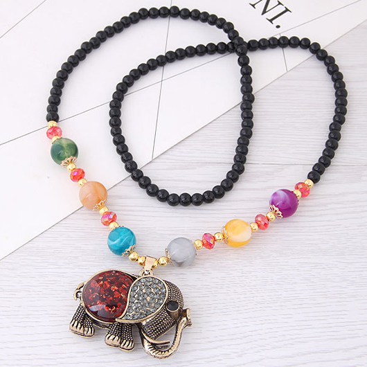 Elephant Beads Multi Color Alloy Necklace