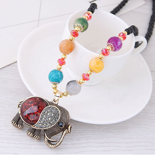 Elephant Beads Multi Color Alloy Necklace