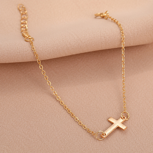 Cross Simple Design Gold Alloy Bracelet