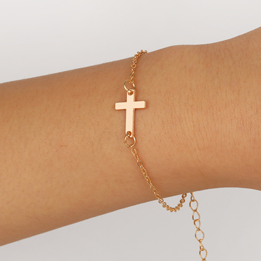Cross Simple Design Gold Alloy Bracelet