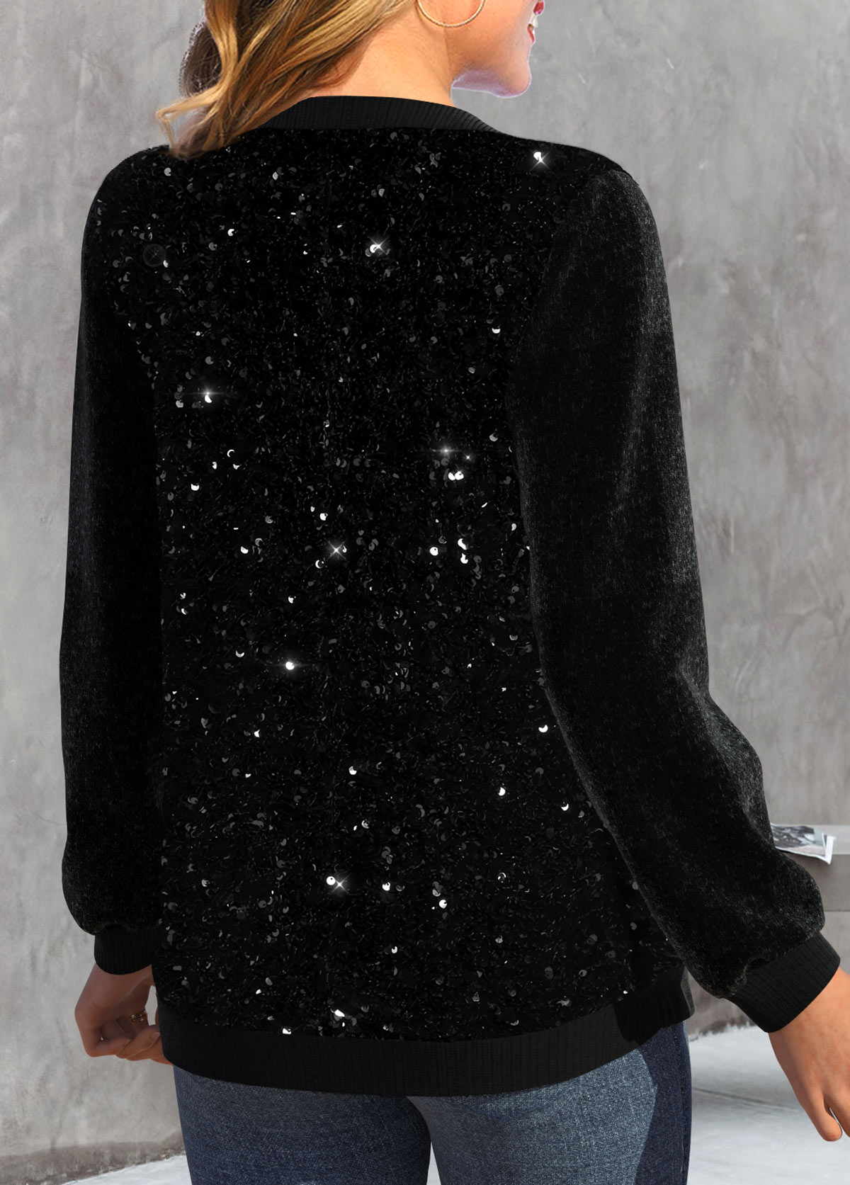 Sequin Patchwork Black Long Sleeve Jacket