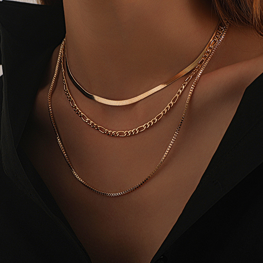 Layered Design Gold Alloy Geometric Necklace