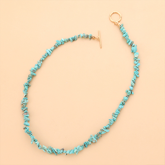Turquoise Color Round Alloy Detail Necklace