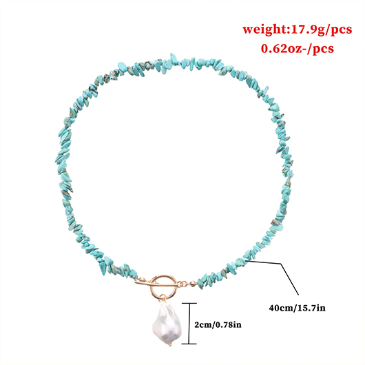 Turquoise Color Round Alloy Detail Necklace