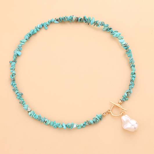 Turquoise Color Round Alloy Detail Necklace
