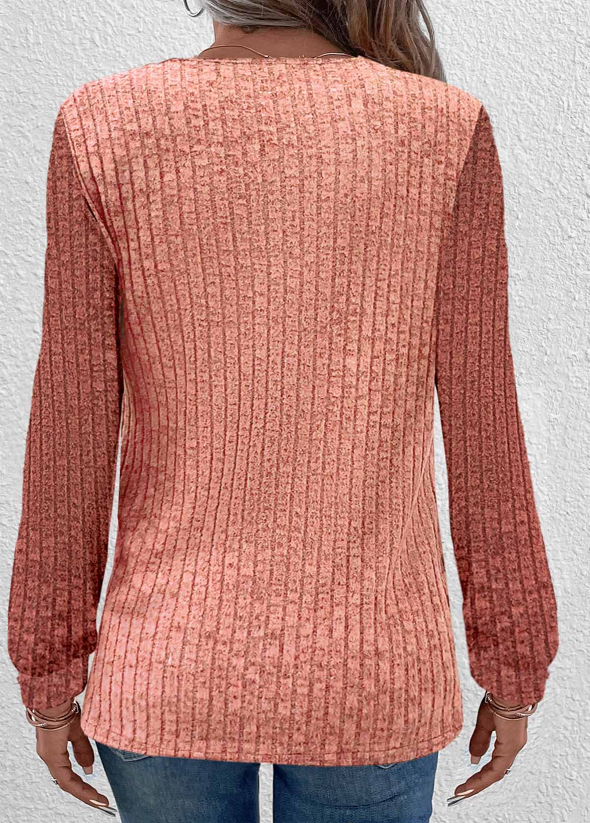 Ruched Dusty Pink Long Sleeve Round Neck Sweatshirt