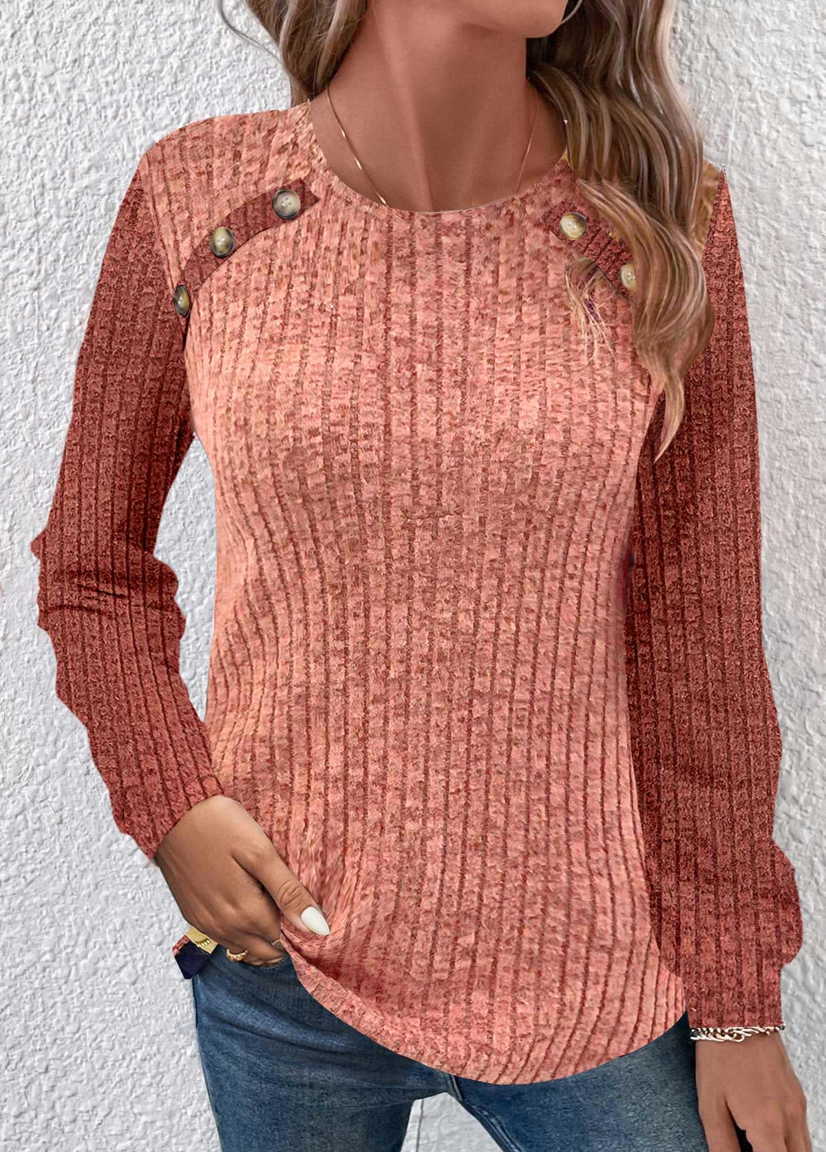 Ruched Dusty Pink Long Sleeve Round Neck Sweatshirt