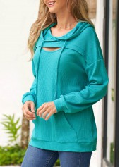Long Sleeve Lace Up Cyan Hoodie