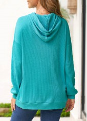Long Sleeve Lace Up Cyan Hoodie