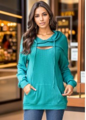 Long Sleeve Lace Up Cyan Hoodie