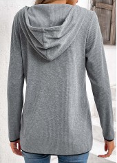 Pocket Zipper Grey Long Sleeve Hoodie