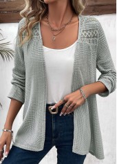Patchwork Sage Green Long Sleeve Light Cardigan