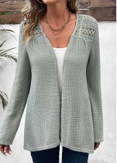 Patchwork Sage Green Long Sleeve Light Cardigan