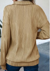 Long Sleeve Zipper Light Camel Turn Down Collar Sweatshirt