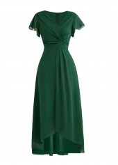 Twist High Low V Neck Blackish Green Dress