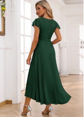 Twist High Low V Neck Blackish Green Dress