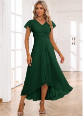 Twist High Low V Neck Blackish Green Dress