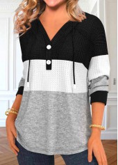 Patchwork Contrast Long Sleeve Black Hoodie