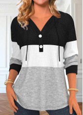 Patchwork Contrast Long Sleeve Black Hoodie