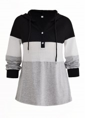 Patchwork Contrast Long Sleeve Black Hoodie