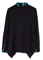 Geometric Print Fake 2in1 Black Shirt Collar Blouse