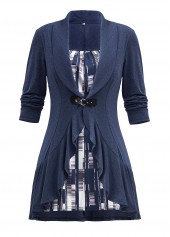 Plus Size Geometric Print Navy Fake Two Piece Twinset