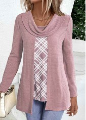 Plaid Dusty Purple Long Sleeve Fake Two Piece Twinset