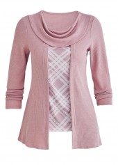 Plaid Dusty Purple Long Sleeve Fake Two Piece Twinset