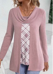 Plaid Dusty Purple Long Sleeve Fake Two Piece Twinset