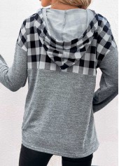 Plaid Pocket Light Grey Long Sleeve Hoodie