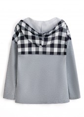 Plaid Pocket Light Grey Long Sleeve Hoodie