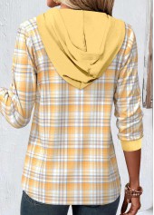 Plaid Patchwork Yellow Long Sleeve Hoodie