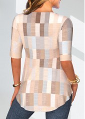 Plus Size Beige Geometric Print Fake Two Piece Twinset