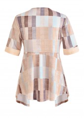 Plus Size Geometric Print Beige Fake Two Piece Twinset