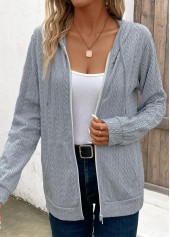 Light Grey Hooded Long Sleeve Pocket Coat