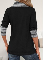 Striped Patchwork Black Long Sleeve Cowl Neck Sweatshirt