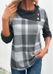 Plaid Patchwork Dark Grey Marl Long Sleeve Sweatshirt