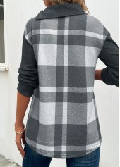 Plaid Patchwork Dark Grey Marl Long Sleeve Sweatshirt