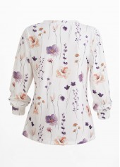 Floral Print Button White Split Neck T Shirt