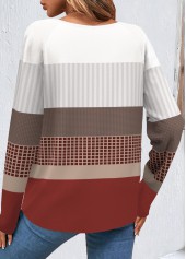 Plus Size Wine Red Patchwork Geometric Print Sweatshirt