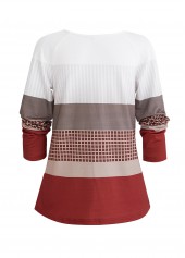 Plus Size Wine Red Patchwork Geometric Print Sweatshirt