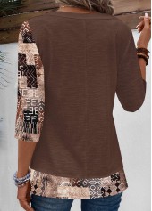 Geometric Print Patchwork Light Coffee T Shirt